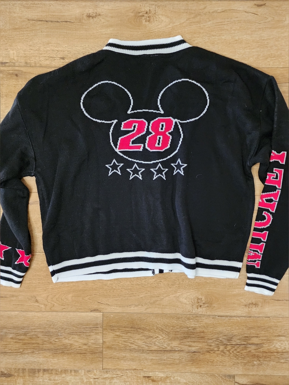 Disney x Skinnydip UK MADE Cardigan Women L Mickey Mouse Varsity Sweater Relaxed